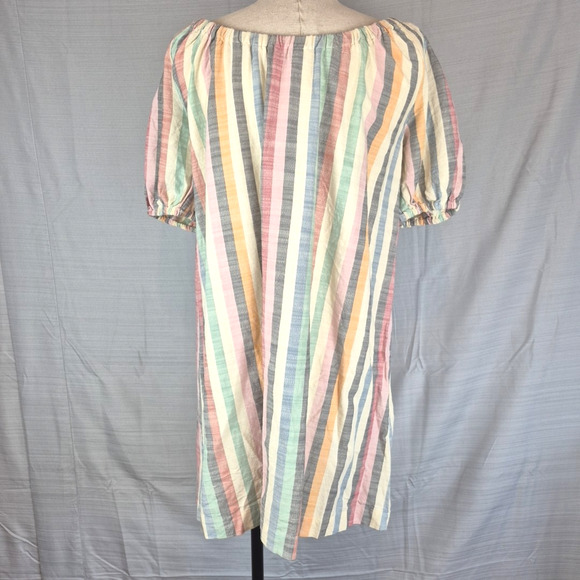 Madewell Mini Dress Womens XXS Puff-Sleeve Trapeze in Rainbow Stripe Colorful - Picture 2 of 14